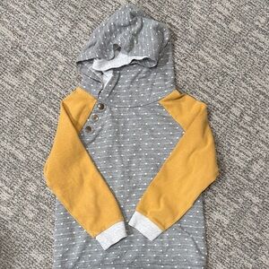 &ave Gray Polka Dot Hoodie with Mustard Raglan Sleeves